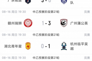 中乙综述:飞鹭胜庐山+临平吴越胜青年星 南区争冠组席位末轮揭晓